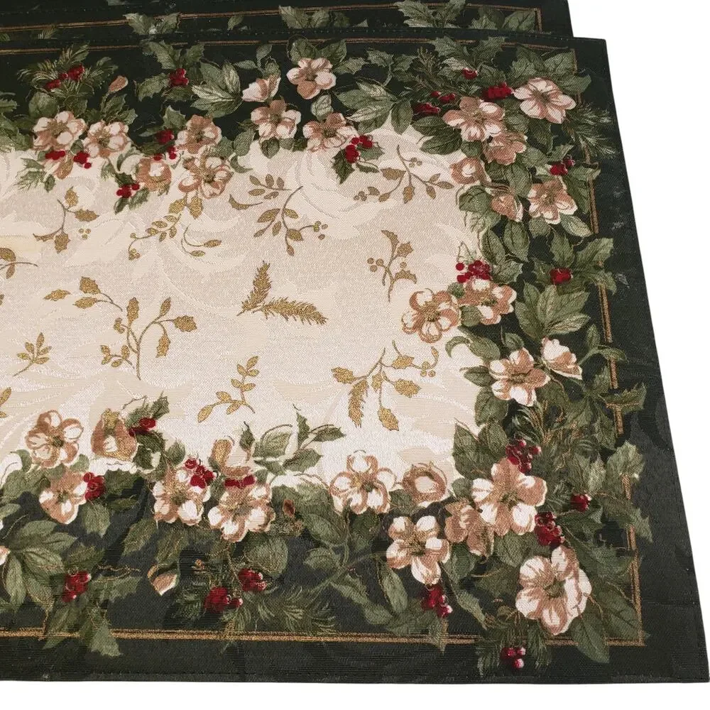 Kemp & Beatley Splendor Fabric Placemats Holiday Floral Design Reversible 6 Pack